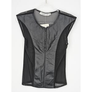 Catherine Coatney Leather Mesh Zip Vest Womens XL Black Sleeveless Top Bustier
